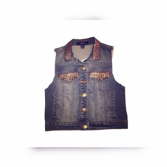 Forever 21 Gold Studded Jean Vest - Picture 1 of 7